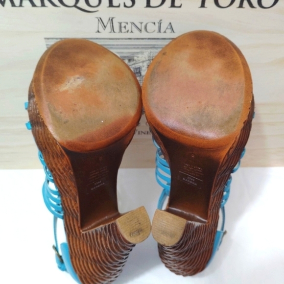 Vintage Diba Barbra Heels Turquoise Strappy Brazilian Leather Woven Design US 8 - Picture 11 of 15